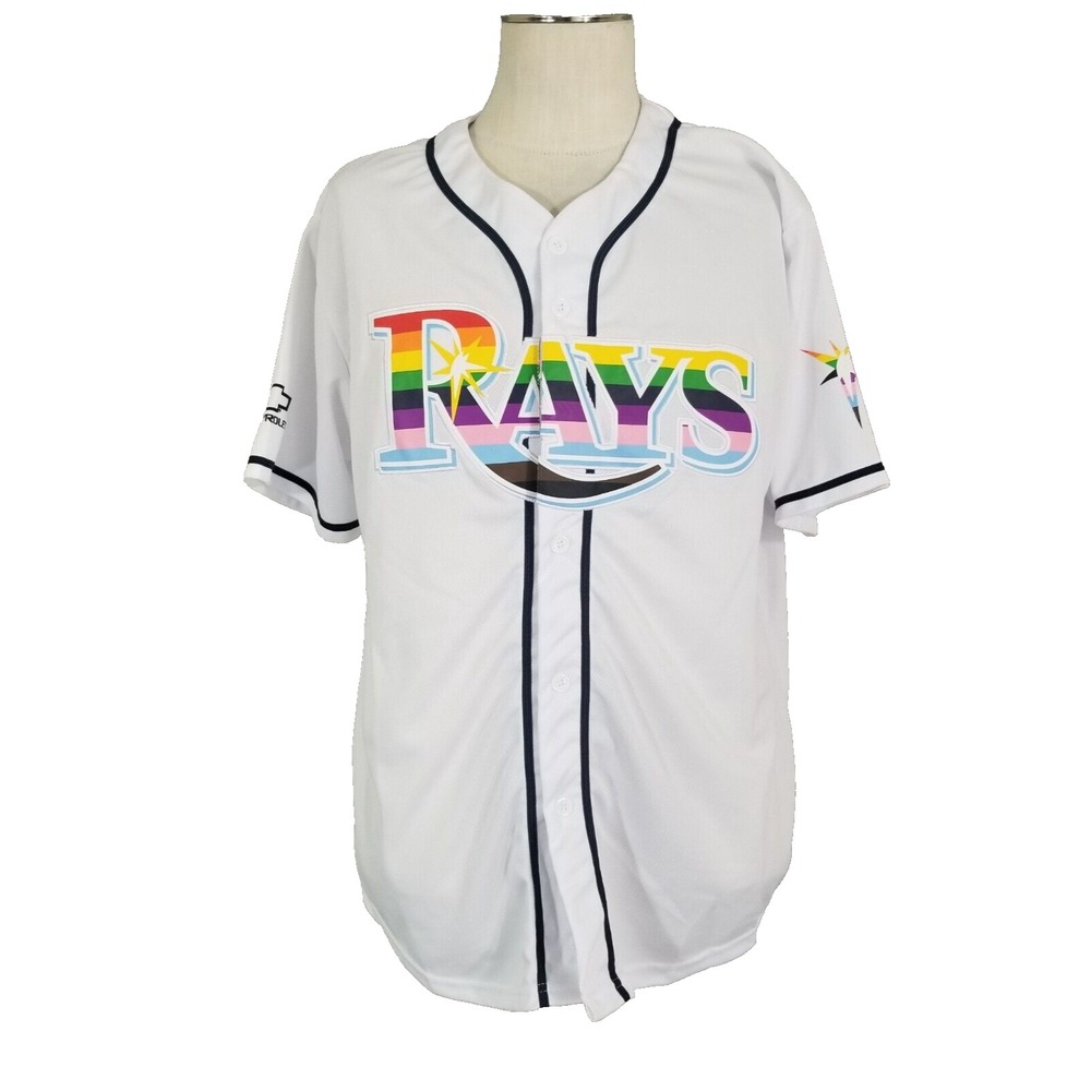 Match Up Jersey Mens XL White Tampa Bay Rays Rainbow Pride MLB Baseball Shirt